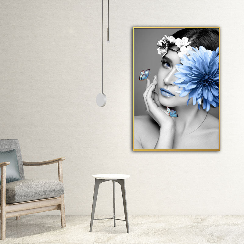 Brehn | Frau und Blume Eingewickelte Leinwand Pastellfarbe Modernistische Wandkunst Dekor für Mädchenzimmer