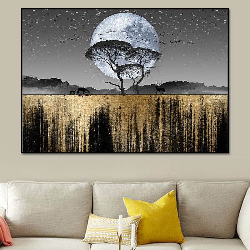 Brehn | Landschaftsdekoration Land Schwarzer Supermond Nacht Wildnis Landschaft Wandkunstdruck für Zuhause