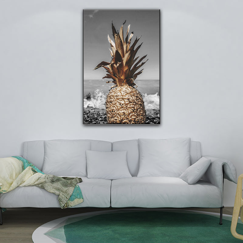 Brehn | Still Life Ananas Wanddekoration Nordische Leinwand Wandkunst Druck in Braun und Grau für das Schlafzimmer