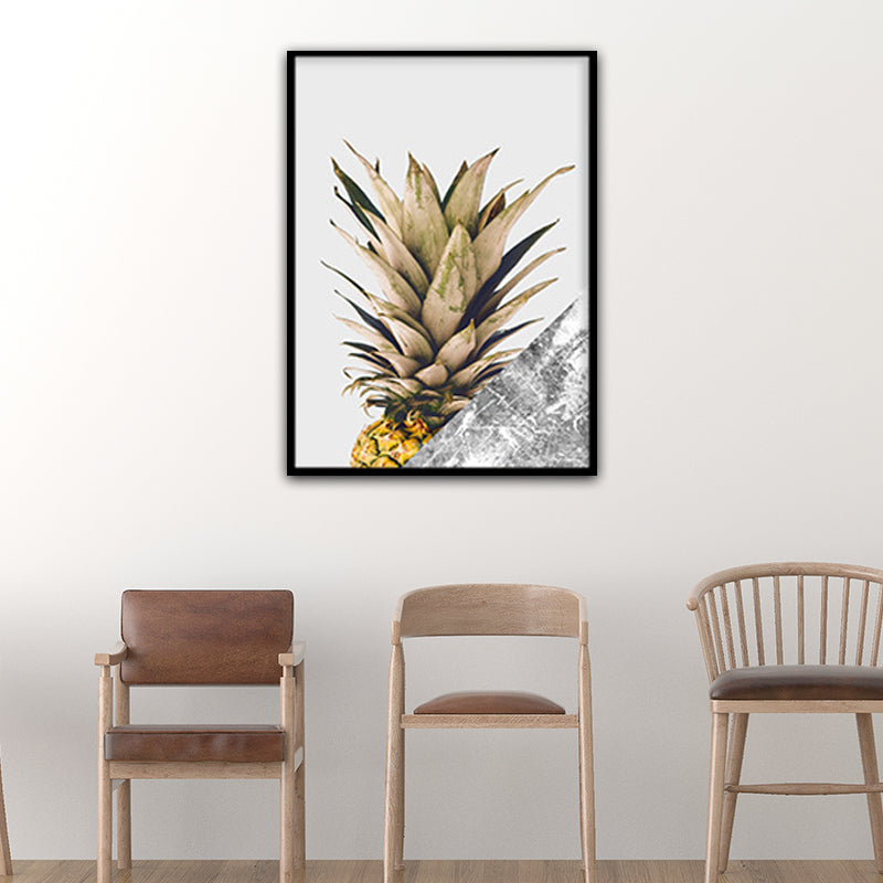 Brehn | Gelbe Ananas Fotografische Kunstdruck Obst Nordische Texturierte Leinwand für Esszimmer