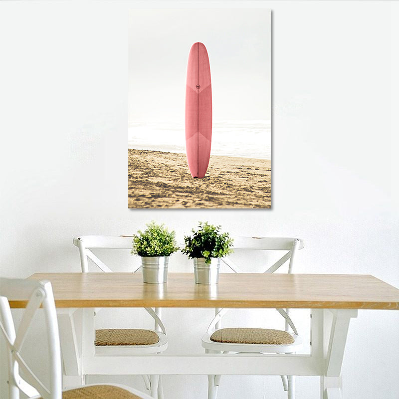 Brehn | Rosa Meer Surfbrett Leinwanddruck Texturierte Oberfläche Tropische Haus Innenwand Kunst Dekor