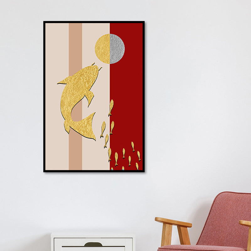 Brehn | Rosa-Gold Asiatische Wandkunst Dekor Fisch Spielender Ball Leinwanddruck für Esszimmer