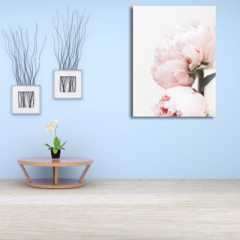 Brehn | Rosa blühende Pfingstrose Wandkunst Blumen Nordic strukturierter Leinwanddruck für das Mädchenzimmer