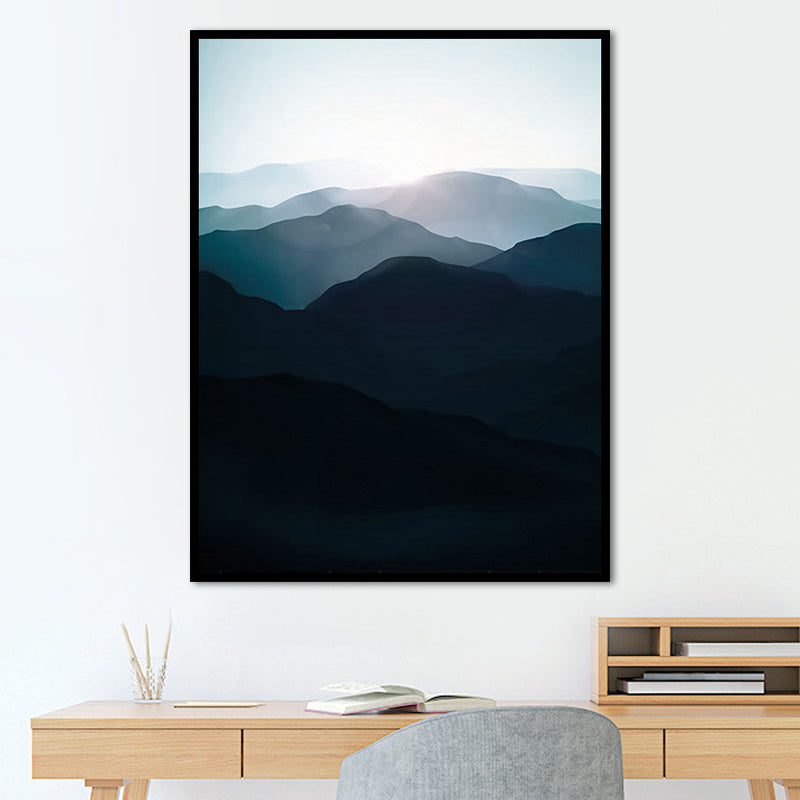 Brehn | Dunkle Farbe Nebelige Berge Leinwandkunst Natur Landschaft Moderne Texturierte Wanddekoration