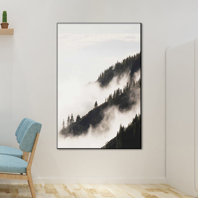 Brehn | Foggy Natural Scenery Art Print in Grey Canvas Made Wall Decoration for Home, Texturiert