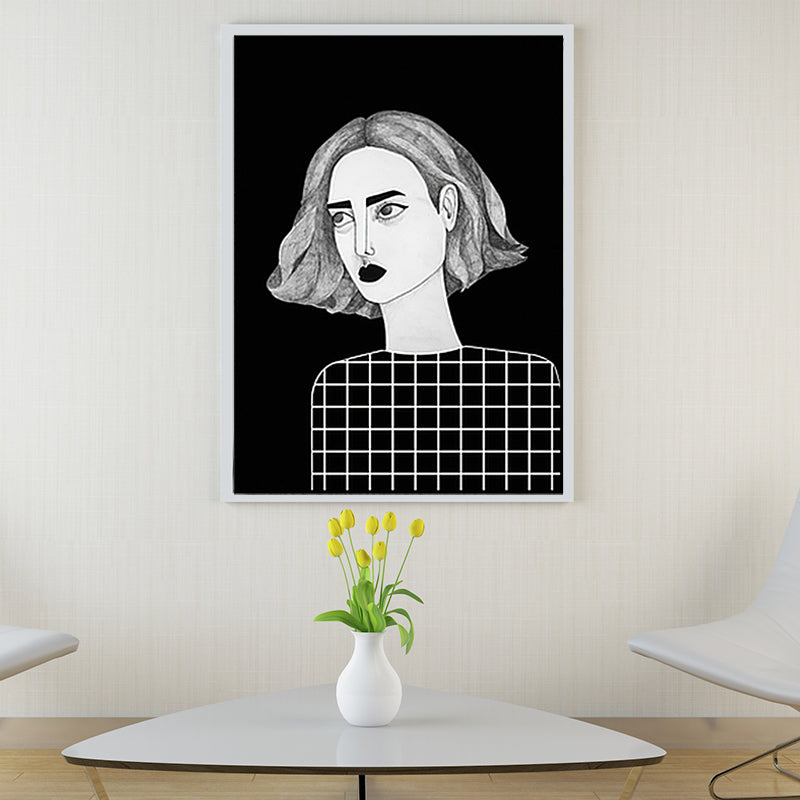 Brehn | Texturierte schwarze Wandkunst Dekor Skandinavische Illustrationen Frau Leinwanddruck für das Wohnzimmer