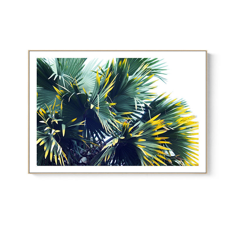 Brehn | Tropischer Palmetto-Fan-Wanddekoration Grün und Weiß Botanische Leinwandkunst für das Wohnzimmer