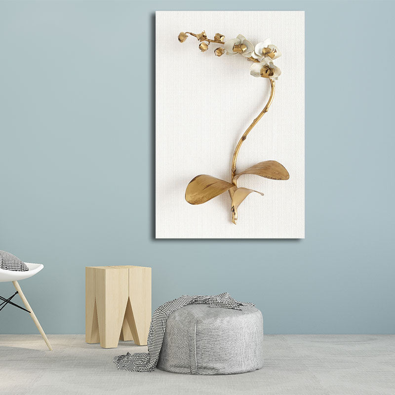Brehn | Gold Nordic Leinwandkunst Zweig der blühenden Blume Wanddekoration für das Wohnzimmer
