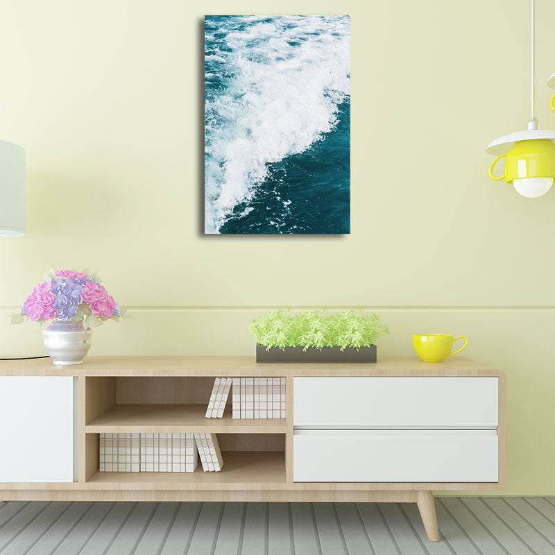Brehn | Meerwelle Wandkunst Blau Modernismus Leinwanddruck für das Wohnzimmer, Texturierte Oberfläche