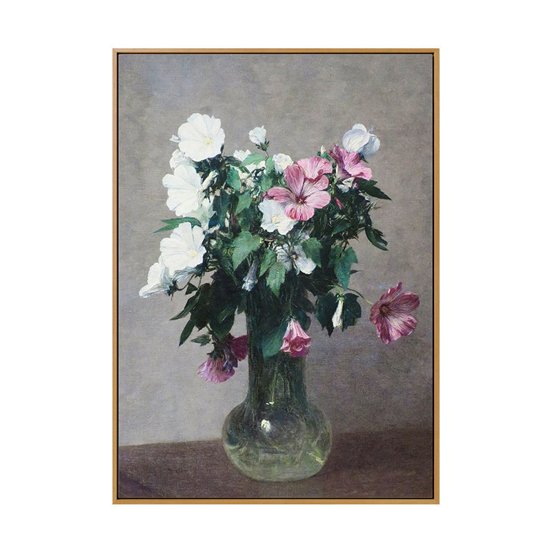 Brehn | Stillleben Blüte Vase Malerei Traditionelle Leinwand Wandkunst Dekor in Grün auf Grau
