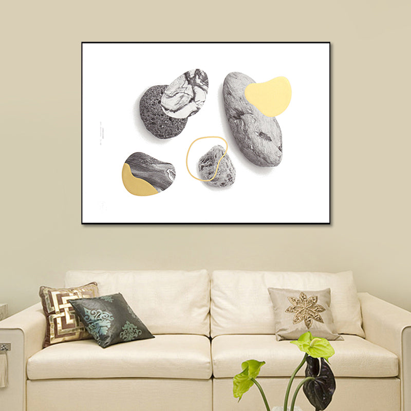 Brehn | Nordic Stone Leinwandkunst Grau und Weiß Abstract Muster Wanddekoration für das Schlafzimmer