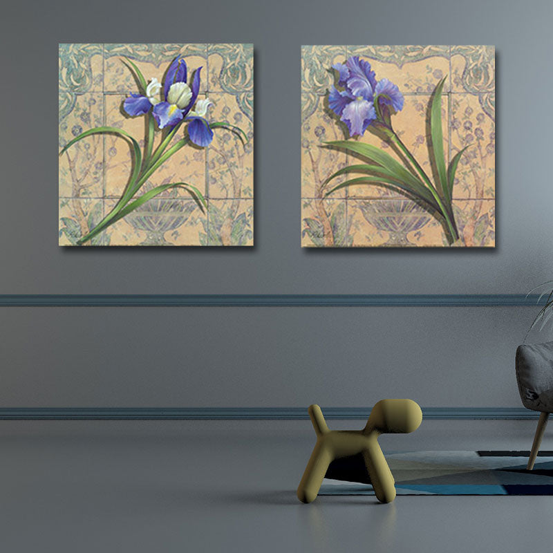 Brehn | Lila Iris Malerei Blume Traditionelle Strukturierte Leinwand Wandkunst für Zuhause, Set von 2