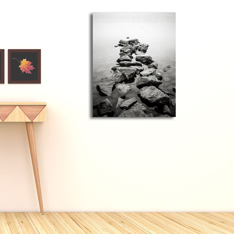 Brehn | Fotoposter Flusssteine Leinwand Wandkunst für das Wohnzimmer, Grau und Gelb, Texturiert