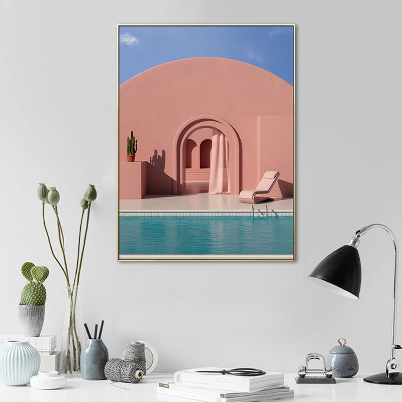 Brehn | Illustration Gebäude und See Leinwand Kunst Nordic Texturierten Wohnzimmer Wand Dekoration