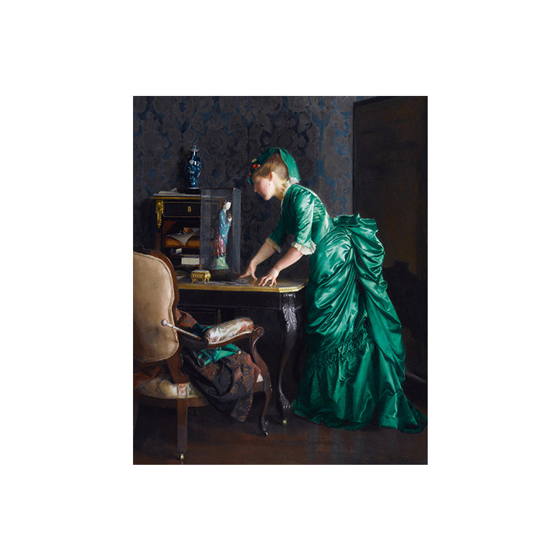Brehn | Grüne Gentlewoman Malerei Wandkunst Figur Vintage Strukturierter Leinwanddruck für den Raum