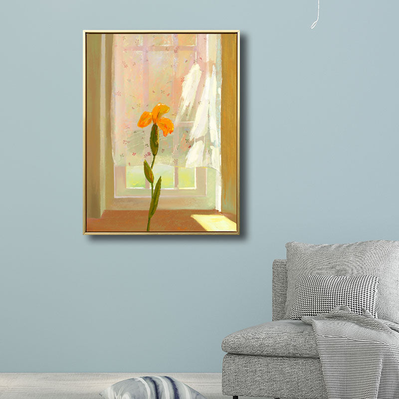 Brehn | Blumen- und Fenster-Wanddekoration in Pastellfarbe Nordic Style Leinwand für das Wohnzimmer