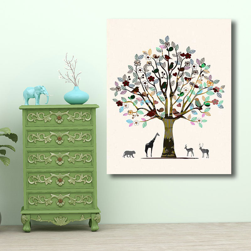 Brehn | Skandinavische Baum- und Tier-Leinwandkunst Braun Dekorative Wanddekoration für das Wohnzimmer