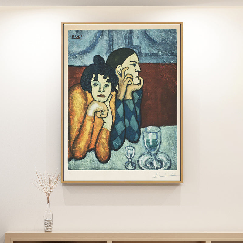 Brehn | Kubismus Pablo Picasso Gemälde Blau-Gelb Harlekin und sein Begleiter Wandkunst