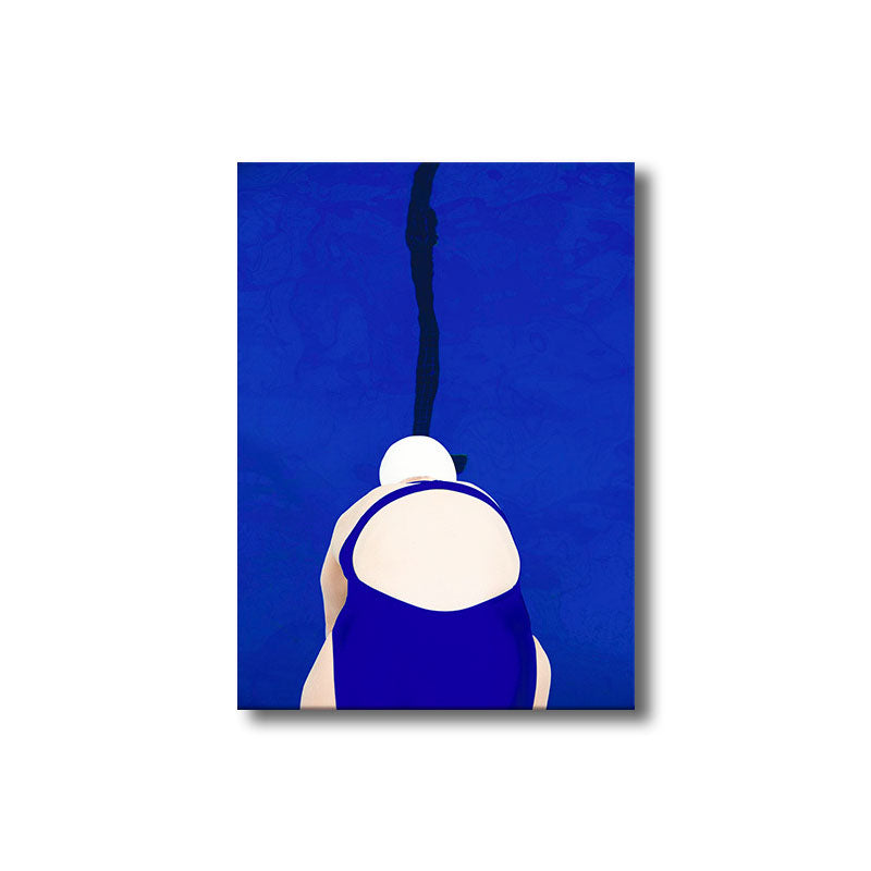 Brehn | Blauer Schwimmer Leinwanddruck Sport Skandinavische Wohnwandkunst Dekoration für das Wohnzimmer