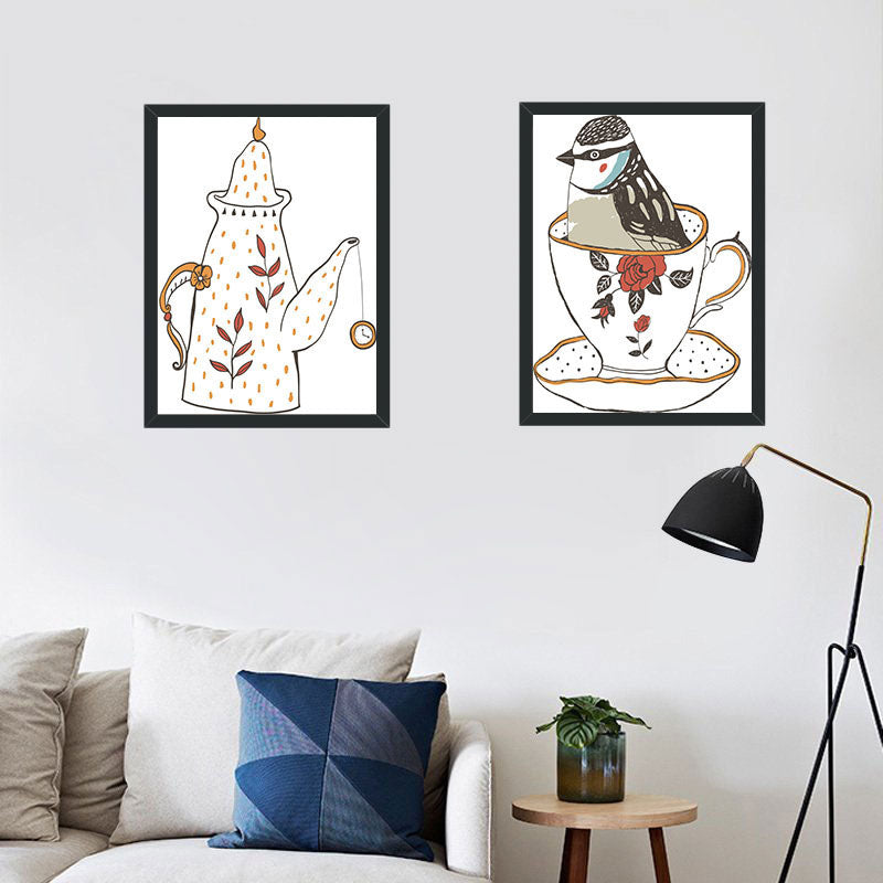 Brehn | Klassisches Teeservice Wanddekoration Leinwand Dekorative Dunkel Farbige Kunstdrucke für das Esszimmer