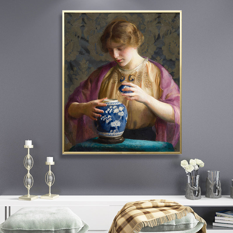 Brehn | Vintage Figur Ölmalerei Leinwand Haus Innenraum Wandkunst Dekor in Pastellfarbe