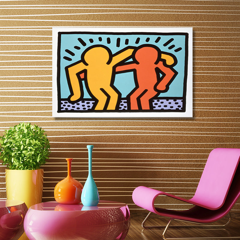 Brehn | Minimalistische Strichmännchen-Leinwandkunst Helle Farbe Hobby Wanddekoration für das Wohnzimmer