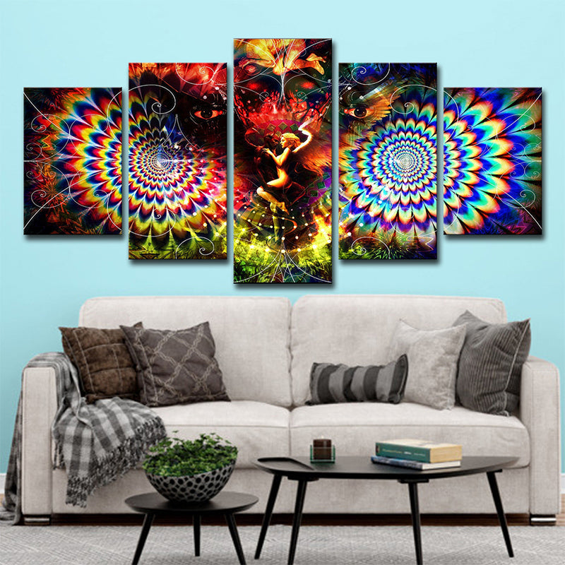 Brehn | Kaleidoskop Wandkunst Druck Bohemian Engel und Eule Leinwand in Rot für Wohnzimmer