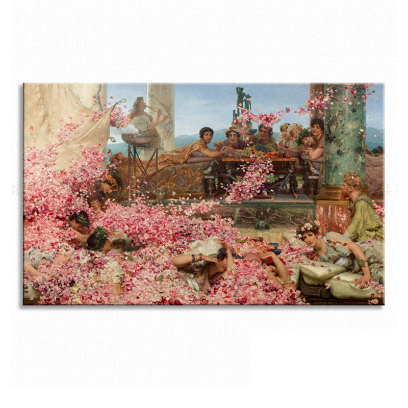 Brehn | Textured People und Rosenmalerei Rustikale Leinwand Wandkunst in Pink für das Wohnzimmer