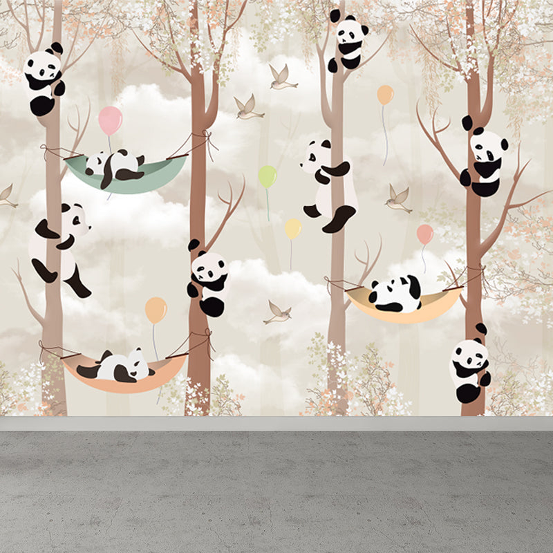 Brehn | Ganzes Cartoon Wandmural Tapete Brauner Panda Kletter Wanddekoration, Personalisierte Größe