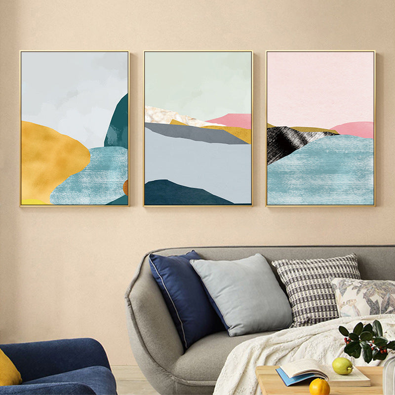 Brehn | Pastel Nordic Style Wandkunst Illustration Bergfluss Landschaft Leinwanddruck für Raum
