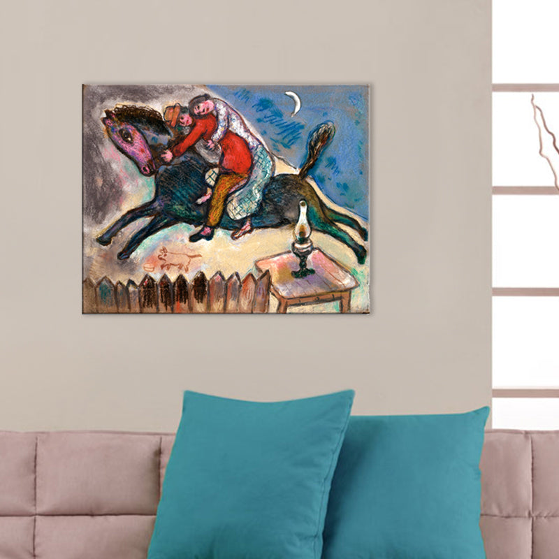 Brehn | Paar auf Pferd Wandkunst Braun Leinwand Malerei Texturiert für Wohnzimmer, Multiple Größen