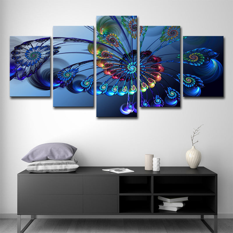 Brehn | Blaue Schmetterling Wandkunst Pfauenfeder Modernes Mehrteiliges Canvas für das Schlafzimmer