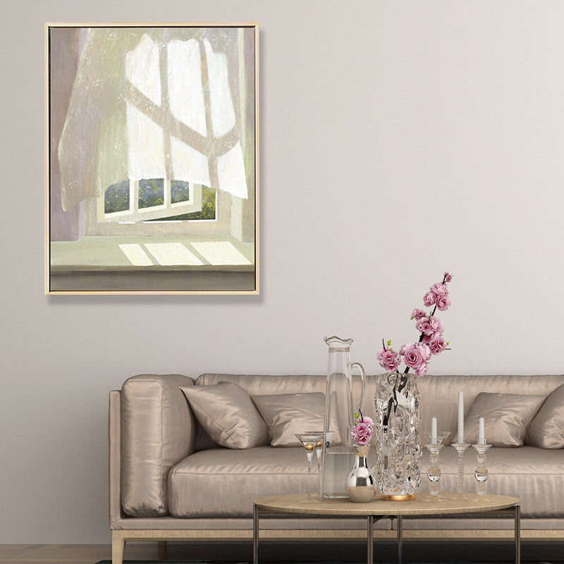 Brehn | Leinwand Texturiertes Wanddekor Traditionelle Blumen am Fenster Kunstdruck in Pastellfarbe