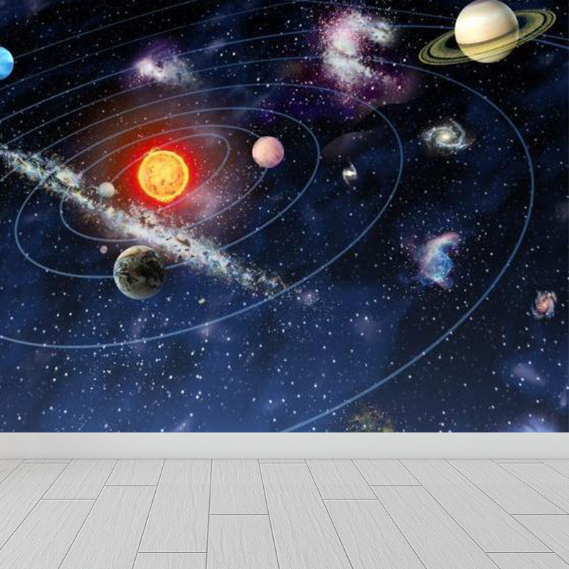 Brehn | Kids Solarsystem Wandmalerei Nicht-gewebt Wasserdicht Dunkelblaue Wandverkleidung für das Zimmer