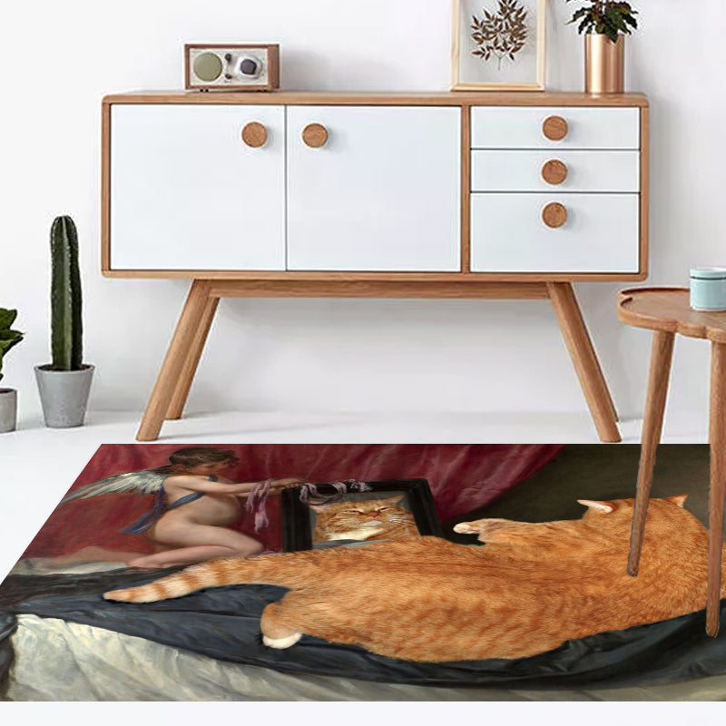 Brehn | Nieuwheid Kat Patroon Tapijt Rood en Zwart Polyester Wasbaar Diervriendelijk Gebied Tapijt voor Decoratie