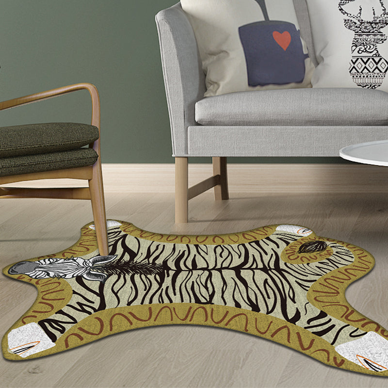 Brehn | Uniek Kinderen Onregelmatig Vloerkleed in Geel en Grijs Dieren Zebra Patroon Vloerkleed Polyester Wasbaar Tapijt voor Kinderkamer
