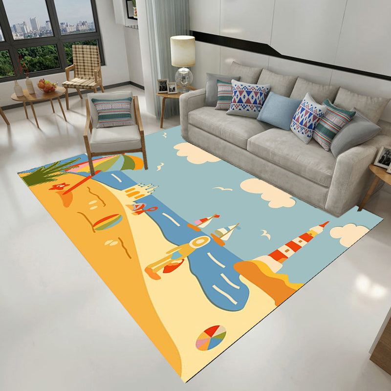 Brehn | Kinderen Plant Patroon Tapijt Groen en Blauw Polyester Tapijt Wasbaar Huisdiervriendelijk Antislip Vloerkleed voor de Kinderkamer