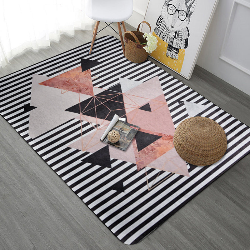 Brehn | Moderne geometrische patronen tapijt met streep grijs multicolor polyester tapijt wasbaar huisdiervriendelijk antislip vloerkleed voor de woonkamer