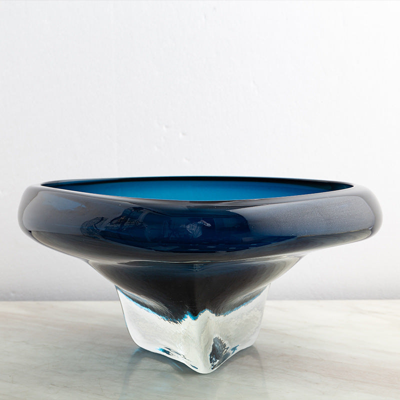 Handgeblasene dicke Glas-Podest-Mittelstück-Schüssel Brehn