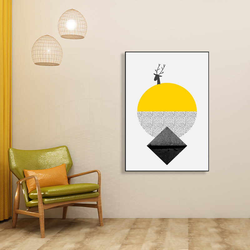 Brehn | Gelbe neuartige geometrische Muster Malerei Illustration nordische strukturierte Leinwand für das Spielzimmer