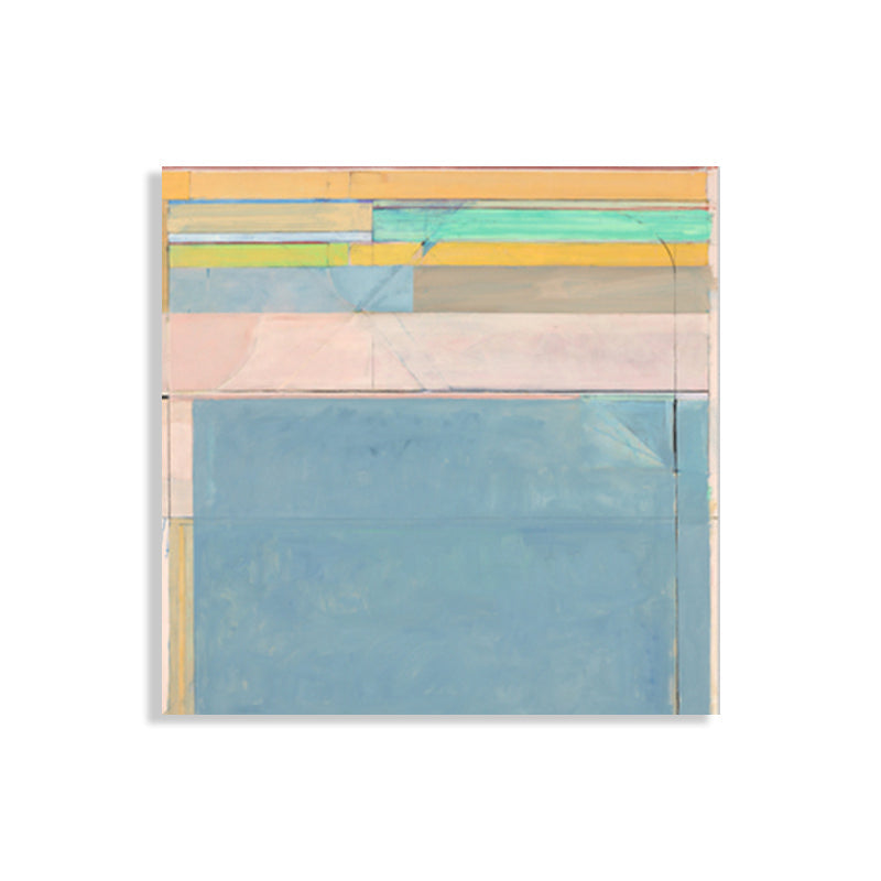 Brehn | Blaue Mid-Century Modern Kunstdruck Rechteckige Blöcke Leinwand für die Küche, verschiedene Größen