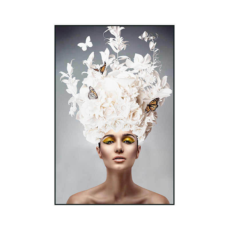 Brehn | Glam Flower Hatted Maid Malerei Leinwand Beige Fotografie Wandkunst Dekor, Mehrere Größen