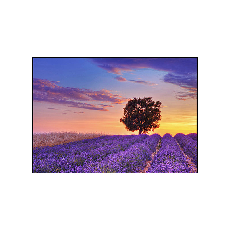 Brehn | Lila Lavendelfeld Wandkunst Blumenlandschaft Moderne Texturierte Leinwanddruck für Schlafzimmer