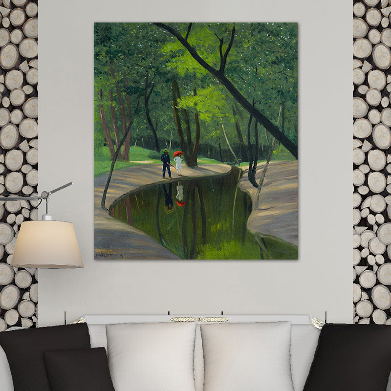 Brehn | Grüne Botanics Leinwandkunst Waldbach Nordic Texturierte Wanddekoration für das Wohnzimmer