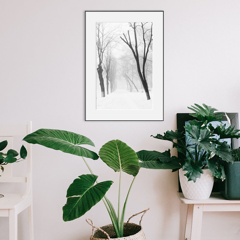 Brehn | Vintage Forest Snowy Scenery Leinwand Grau Texturiertes Wandkunst Druck für Esszimmer