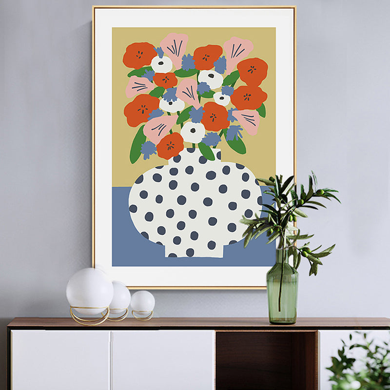 Brehn | Skandinavische Blumenarrangement Leinwandkunst Orange Texturiertes Wanddekor für das Wohnzimmer
