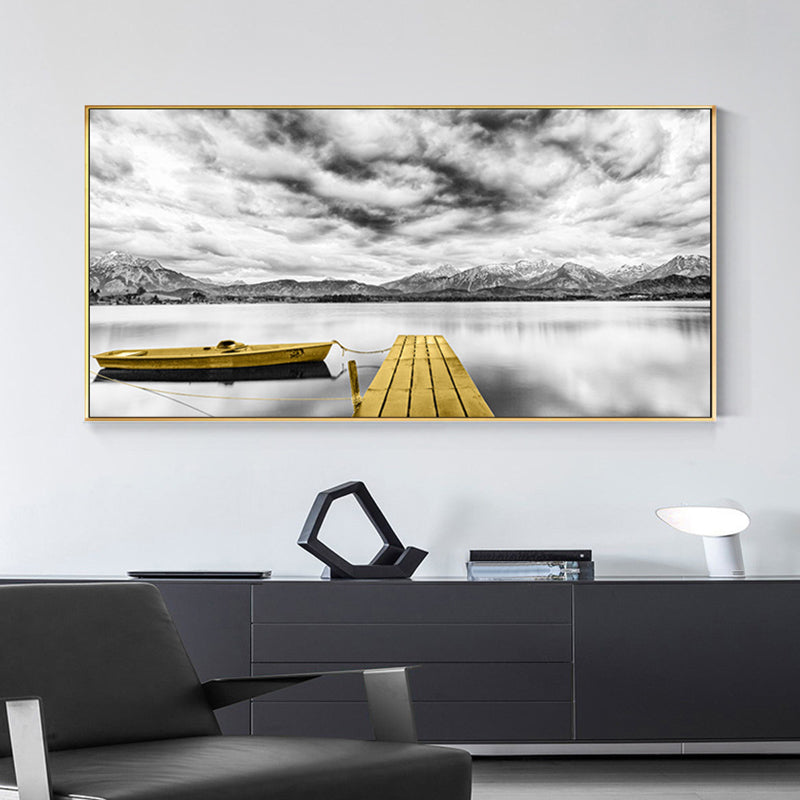 Brehn | Textured Seaside Mountains Kunstprint Moderne Stijl Canvas Muur Decor, Meerdere Maten