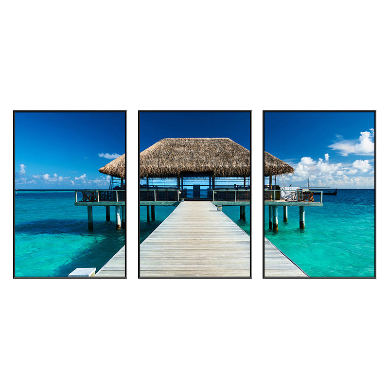 Brehn | Seaside Bridge Scene Art Print Moderne Canvas Multi-Piece Schilderij in Zachte Kleur, Set van Drie