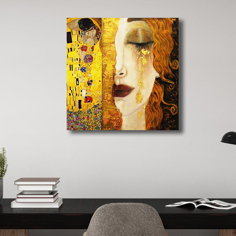 Brehn | Art Nouveau Fantasie Figuren Malerei Leinwand Texturiert Braun Wanddekoration für Gästezimmer