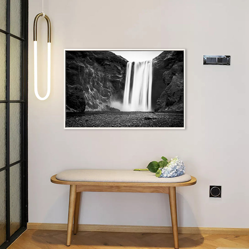 Brehn | Vintage Wasserfall und Berg Canvas Schwarz Badezimmer Wandkunst Druck, Mehrere Größen